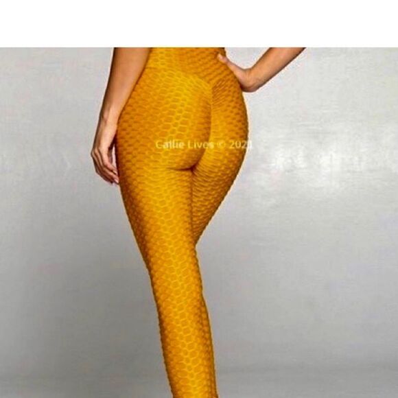 New Mix Brazillian Leggings Women's 2XL Mustard Yellow Textured Workout Soft New - Picture 3 of 13